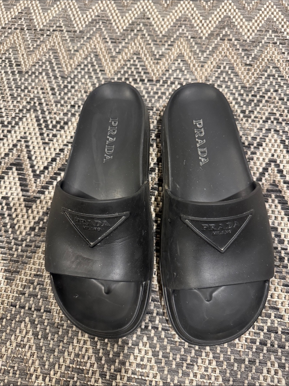 Prada Black Logo Rubber Slides